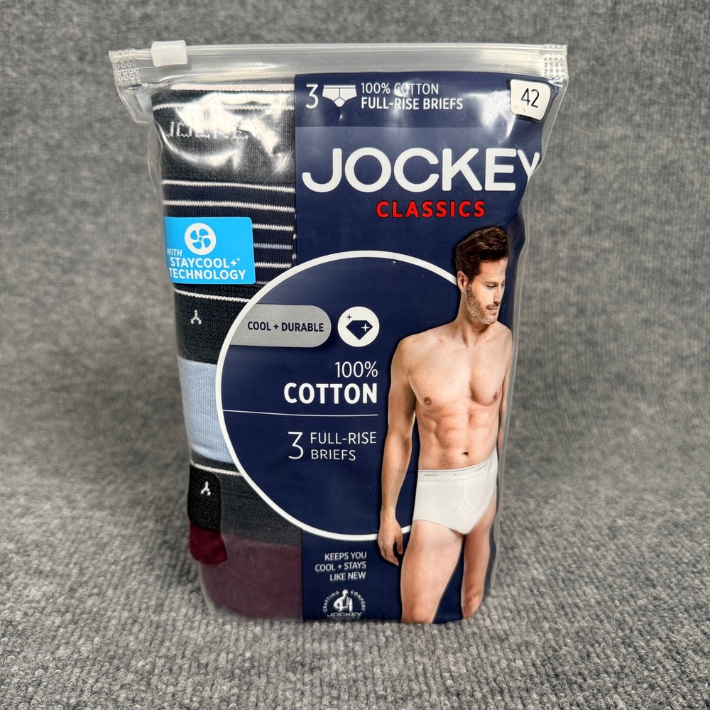 New Jockey Classic Mens Size 42 Briefs‎ White Cotton Full Rise Underwear